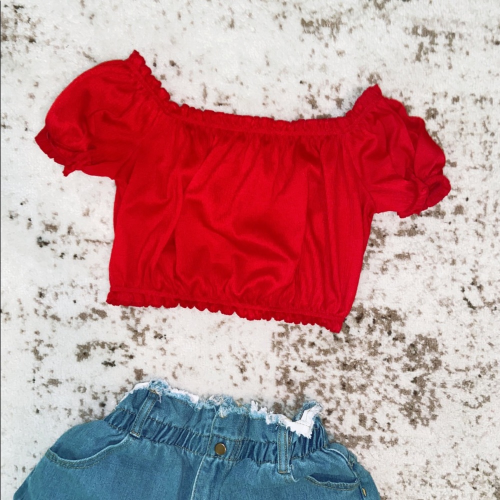Red Off-the-Shoulder Crop Top